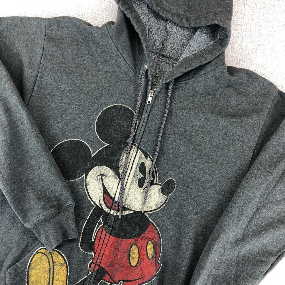 Disney Parks‎ Mickey Mouse Sweatshirt Hoodie Men's Small Full Zip Gray Classic